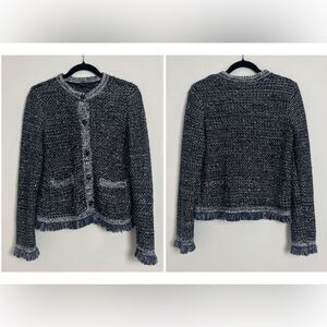 NWOT Ann Taylor Medium Navy Knit Tweed Button Front Lady Jacket